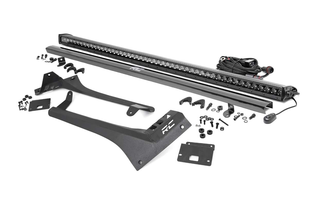 Rough Country LED Light Kit | Windshield Mount | 50" BLK Single Row | Jeep Gladiator JT/Wrangler JL (18-26)