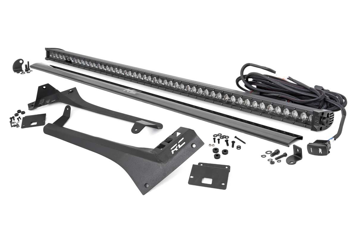 Rough Country LED Light Kit | Windshield | 50" BLK Single Row | WHT DRL | Jeep Gladiator JT/Wrangler JL (18-26)