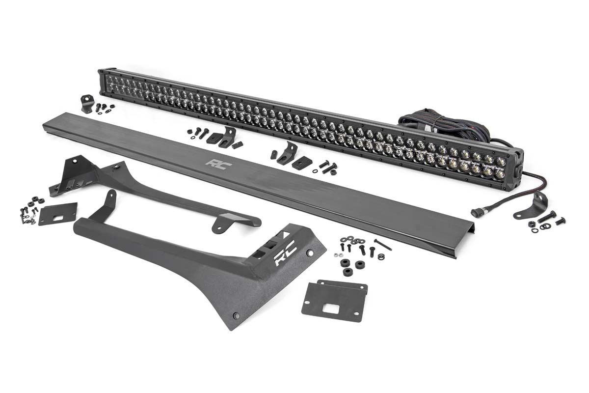 Rough Country LED Light Kit | Windshield | 50" BLK Dual Row | Amber DRL | Jeep Gladiator JT/Wrangler JL (18-26)