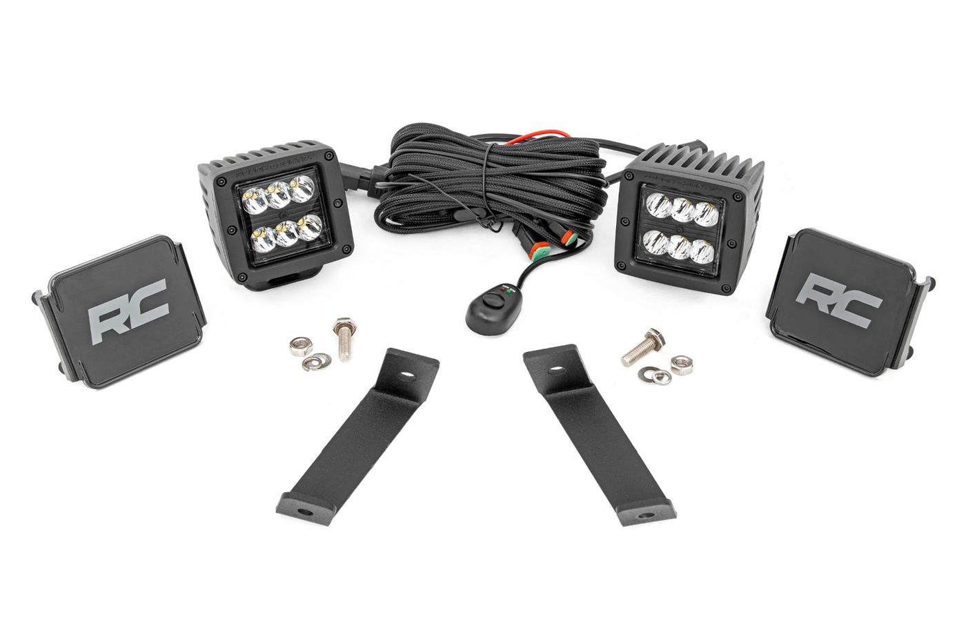 Rough Country LED Light Kit | Ditch Mount | 2" Black Pair | Spot | Jeep Cherokee KL (14-21)
