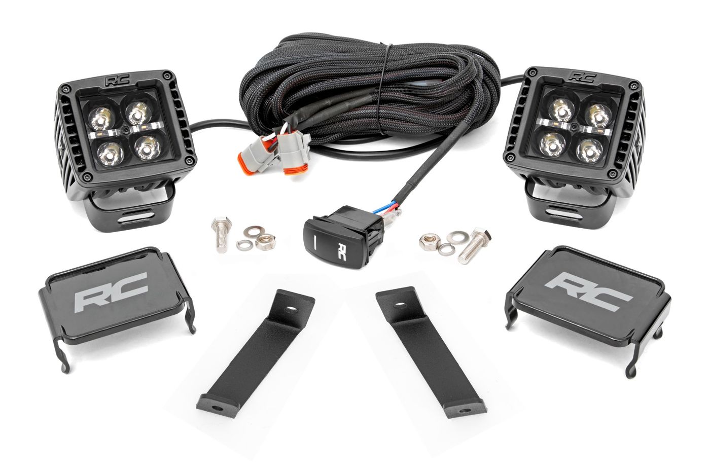 Rough Country LED Light Kit | Ditch Mount | 2" Black Pair | Amber DRL | Jeep Cherokee KL (14-21)