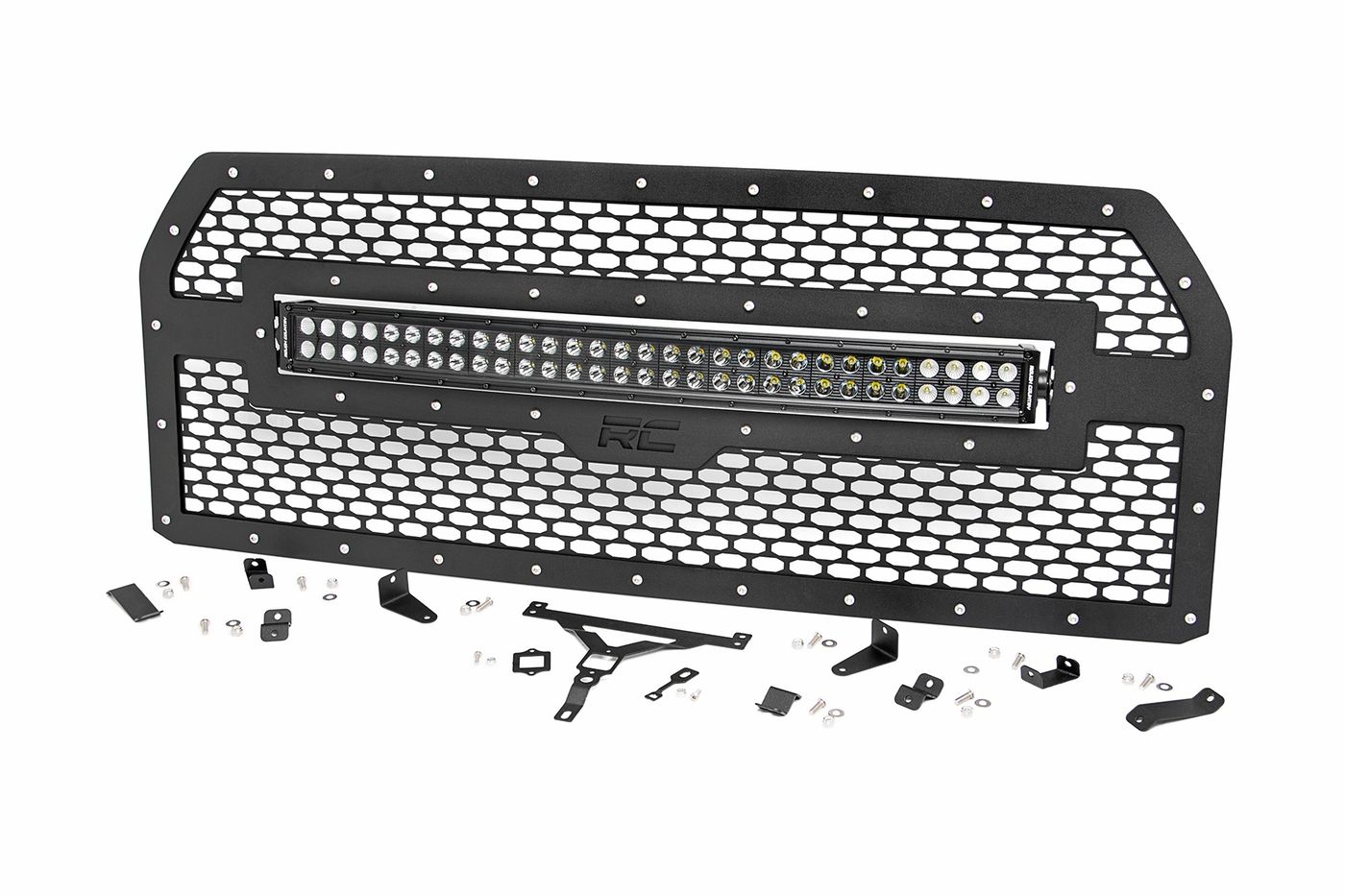 Rough Country Mesh Grille | 30" Dual Row LED | Black | Amber DRL | Ford F-150 (15-17)
