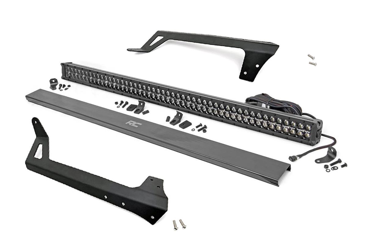 Rough Country LED Light | Windshield Mnt | 50" Black Dual Row | Amber DRL | Jeep Wrangler JK (07-18)