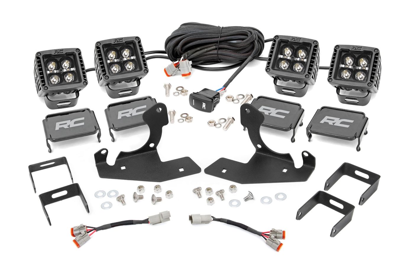 Rough Country LED Light Kit | Fog Mount | 2" Black Pair | White DRL | Chevy Silverado 2500 HD/3500 HD (11-14)