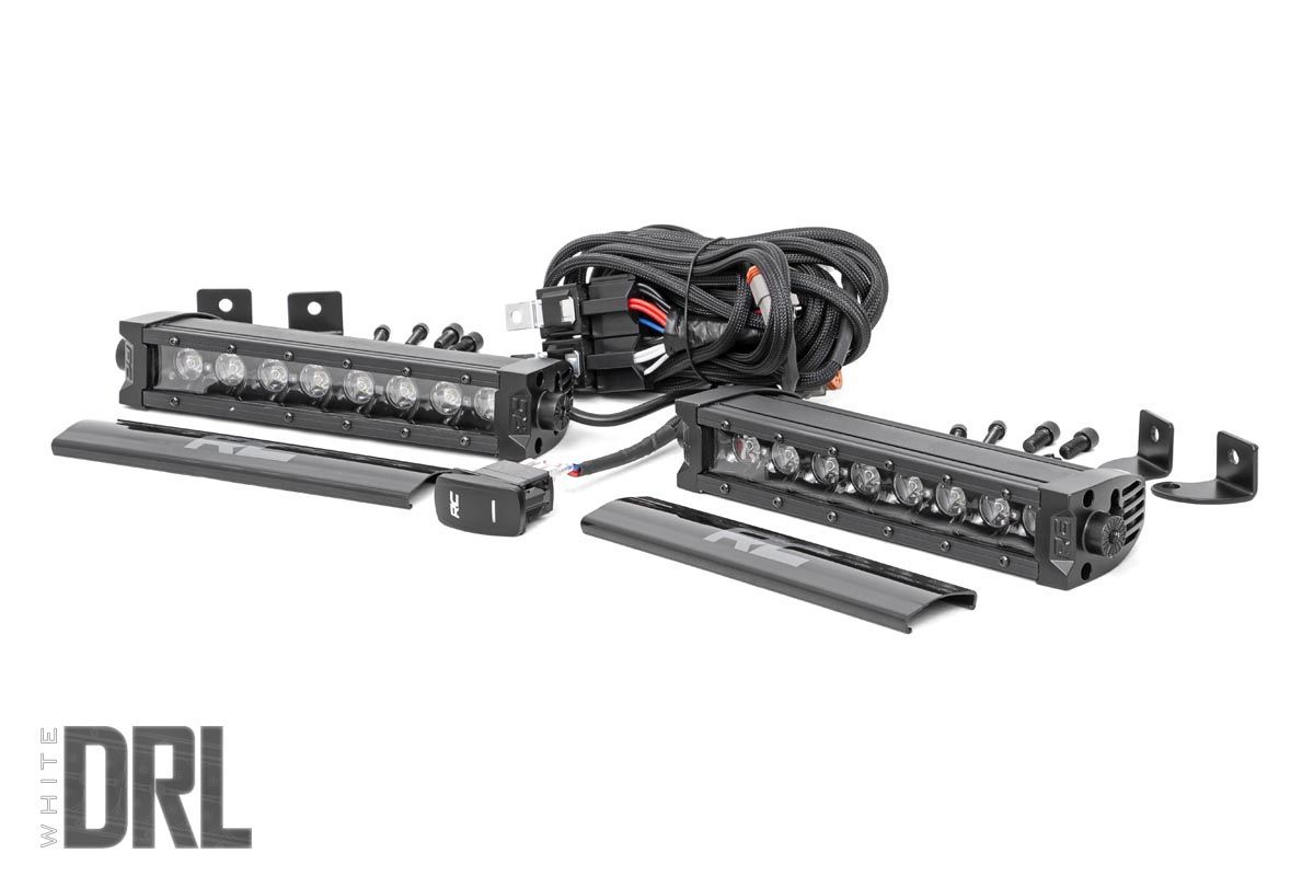 Rough Country 8 Inch Black Series LED Light Bar | Single Row | Cool White DRL | Pair