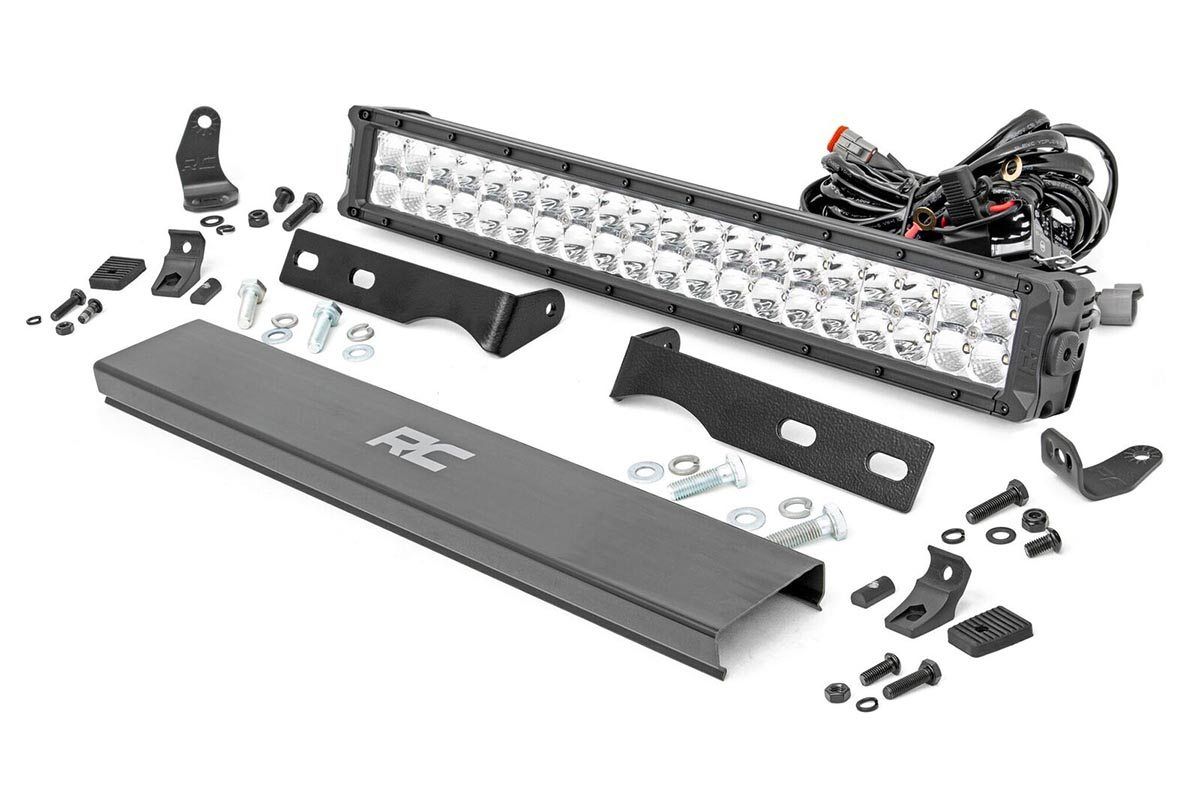 Rough Country LED Light Kit | Bumper Mount | 20" Chrome Dual Row | Amber DRL | Jeep Grand Cherokee WK2 (11-20)