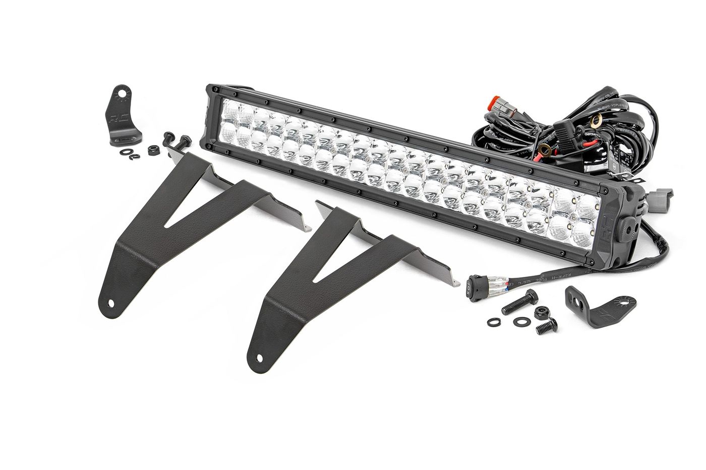 Rough Country LED Light Kit | Bumper Mount | 20" Chrome Dual Row | Amber DRL | Ram 1500 (19-24)