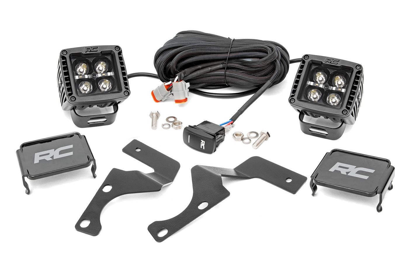 Rough Country LED Light Kit | Ditch Mount | 2" Black Pair | White DRL | Toyota 4Runner (10-24)