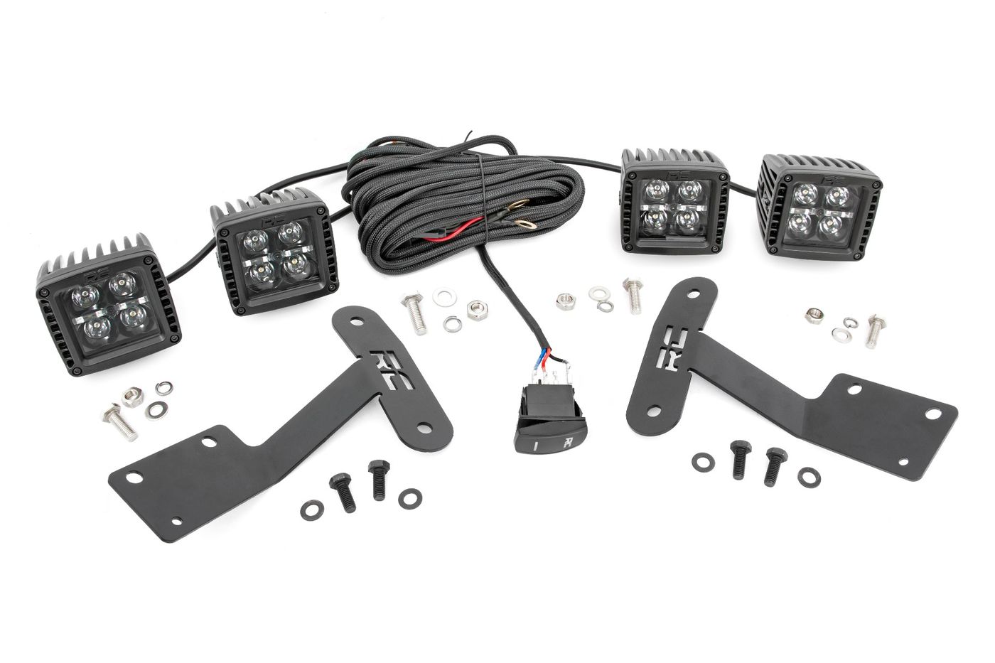 Rough Country LED Light Kit | Ditch Mount | Dual 2" Black Pairs | Amber DRL | Toyota Tundra (14-21)