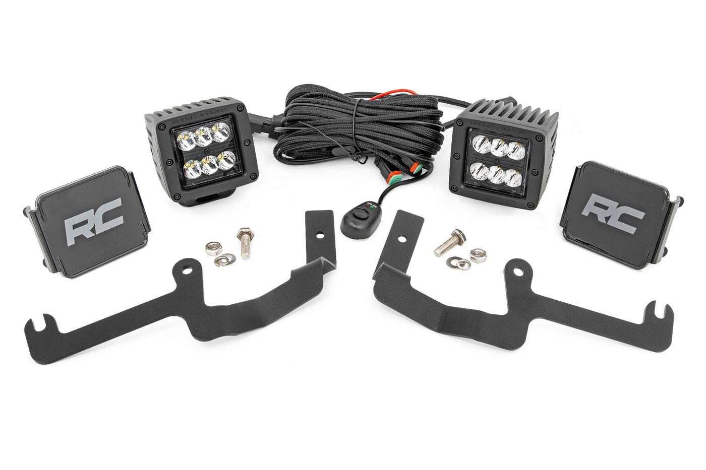 Rough Country LED Light Kit | Ditch Mount | 2" Black Pair | Spot | Chevy Silverado 1500 (19-26)