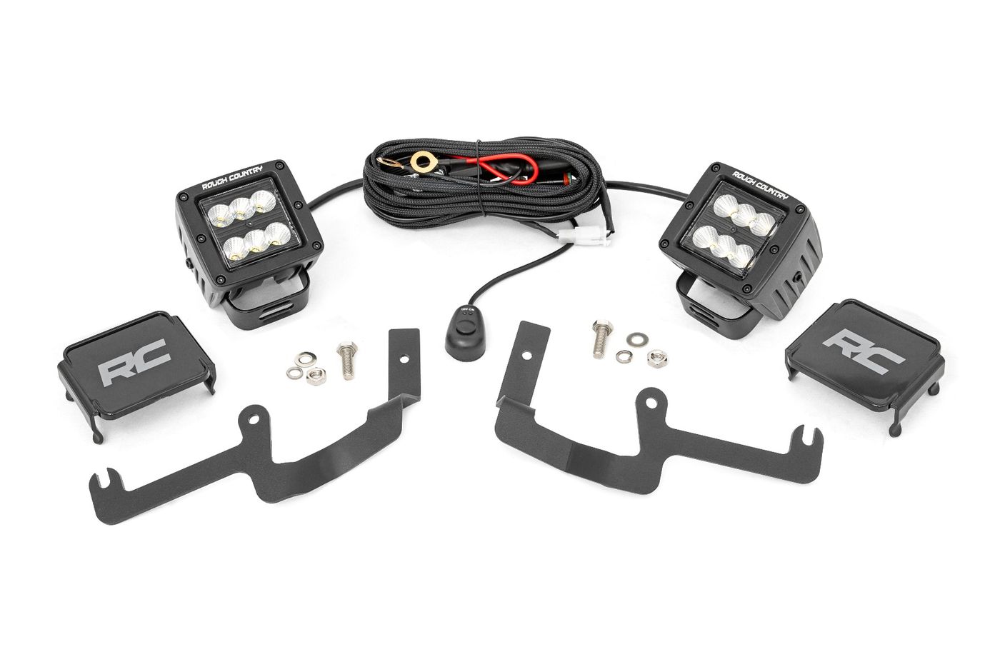 Rough Country LED Light Kit | Ditch Mount | 2" Black Pair | Flood | Chevy Silverado 1500 (19-26)