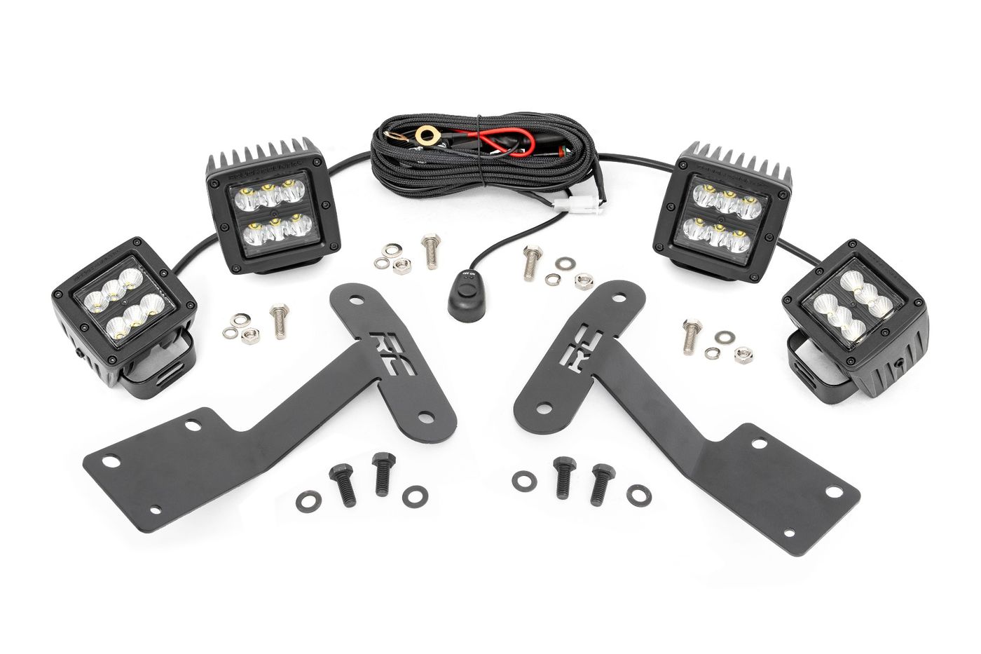 Rough Country LED Light Kit | Ditch Mount | Dual 2" Black Pairs | Spot/Flood | Toyota Tundra (14-21)