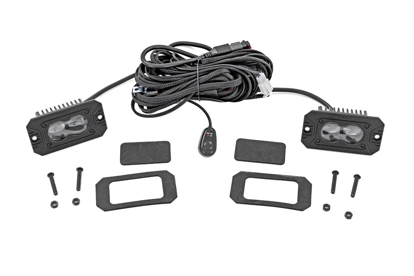 Rough Country 3x1.75 Inch Black Series LED Slim Aux | SAE Fog | Flush Mount | Pair