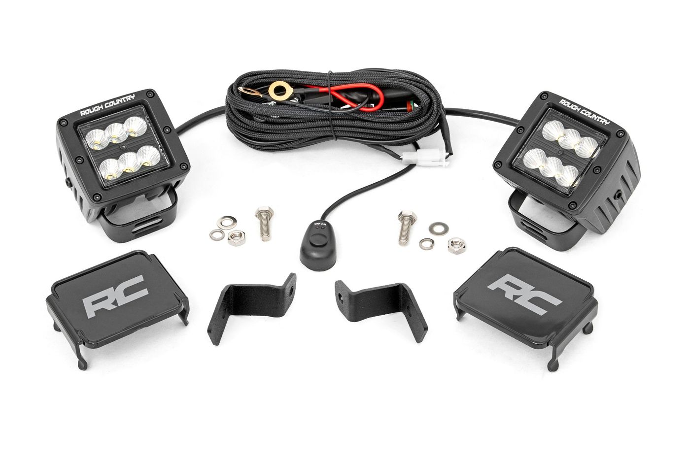 Rough Country LED Light Kit | Ditch Mount | 2" Black Pair | Flood | Ford F-150 (15-26)/F-150 Lightning (22-26)