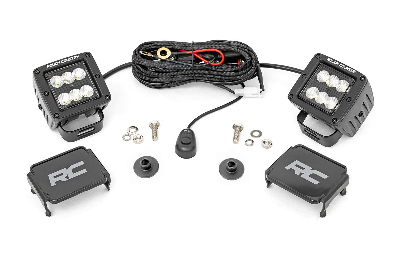 Rough Country LED Light Kit | Ditch Mount | 2" Black Pair | Flood Pattern | Ford Bronco (21-26)