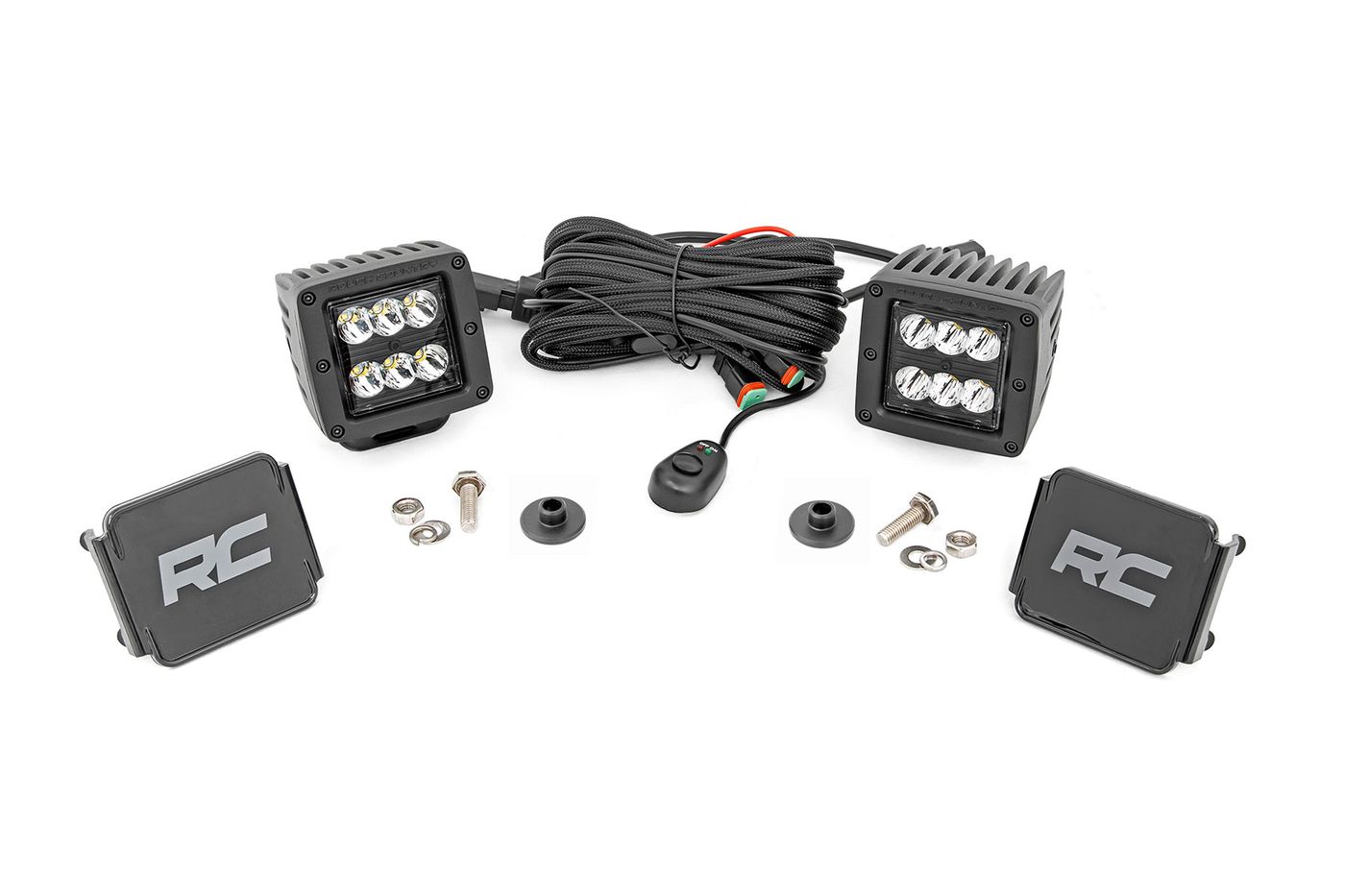 Rough Country LED Light Kit | Ditch Mount | 2" Black Pair | Spot Pattern | Ford Bronco (21-26)
