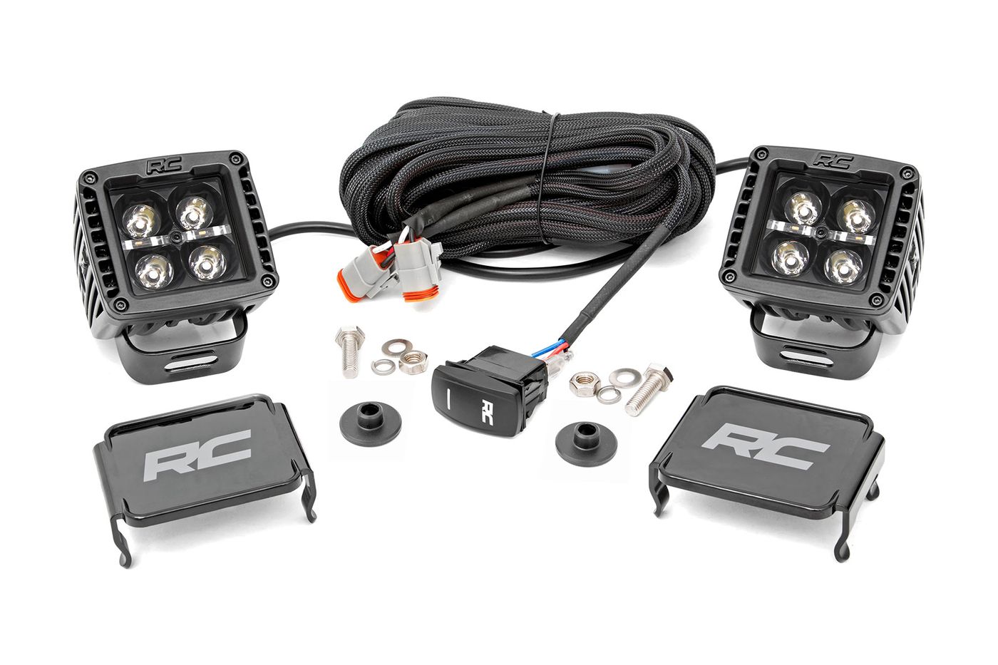 Rough Country LED Light Kit | Ditch Mount | 2" Black Pair | Amber DRL | Ford Bronco (21-26)