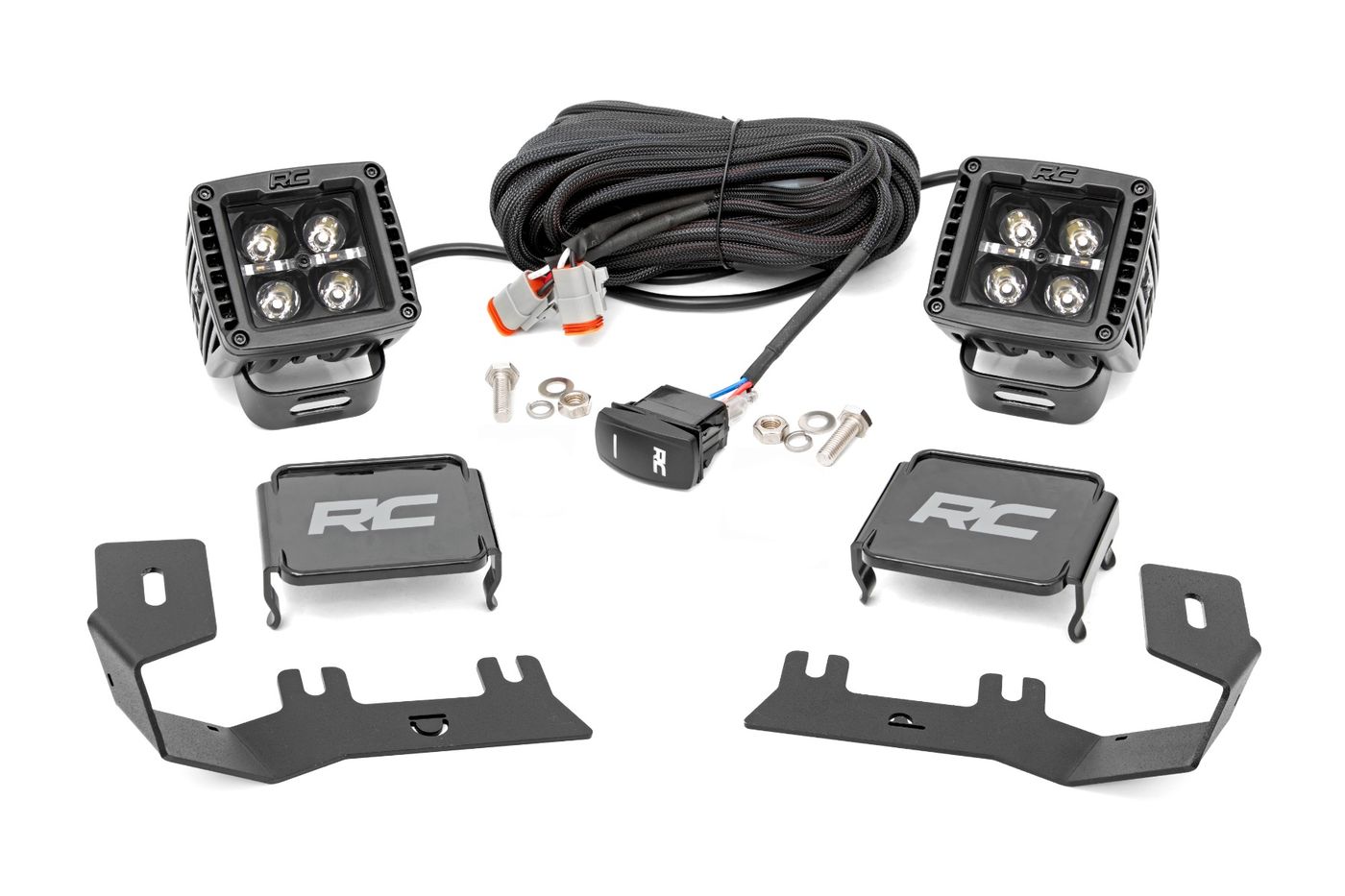 Rough Country LED Ditch Light Kit | 2in Black Pair | Amber DRL | Chevy/GMC 1500 (14-18 & Classic)