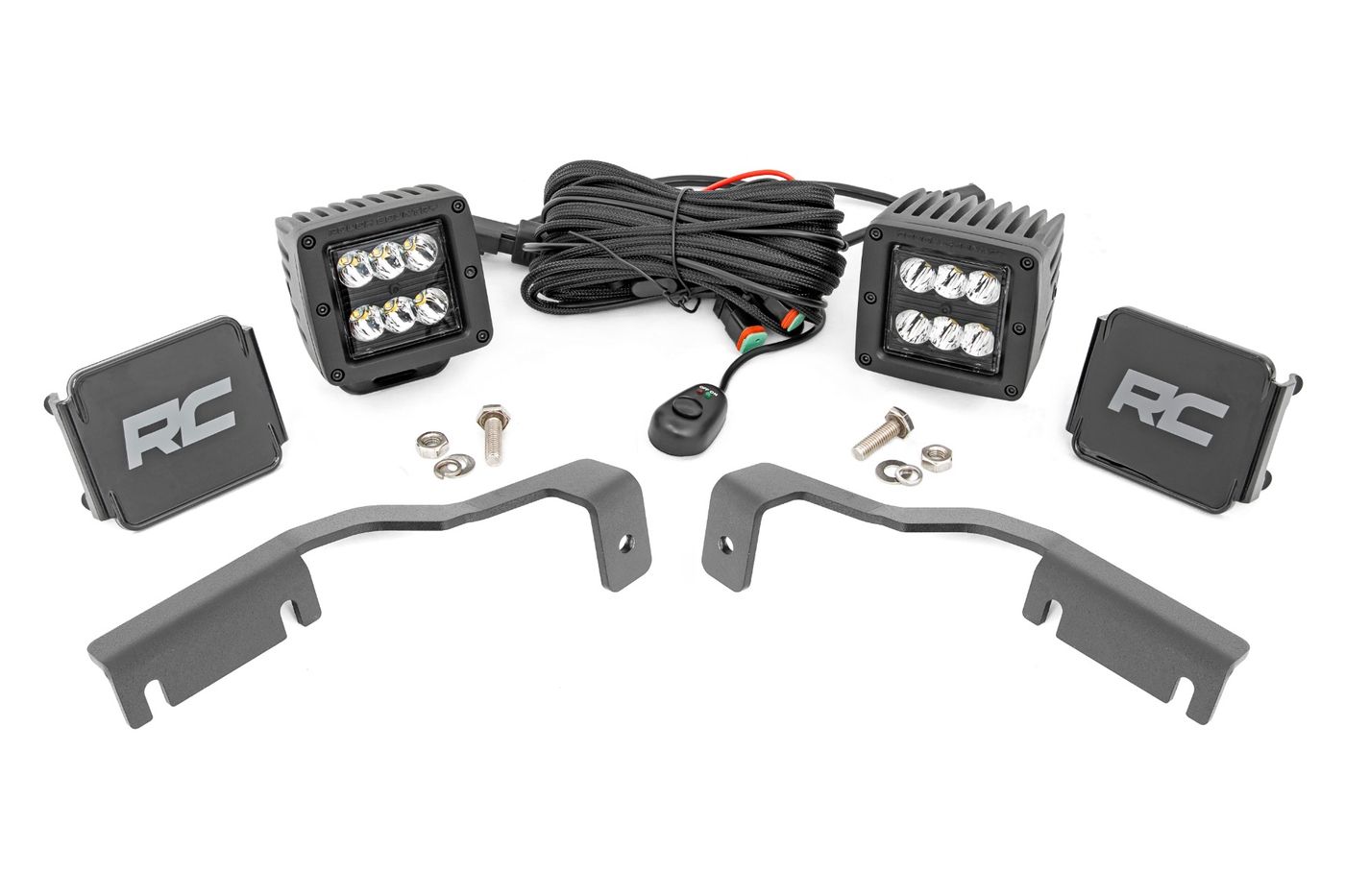 Rough Country LED Light Kit | Ditch Mount | 2" Black Pair | Spot | Nissan Frontier (22-26)