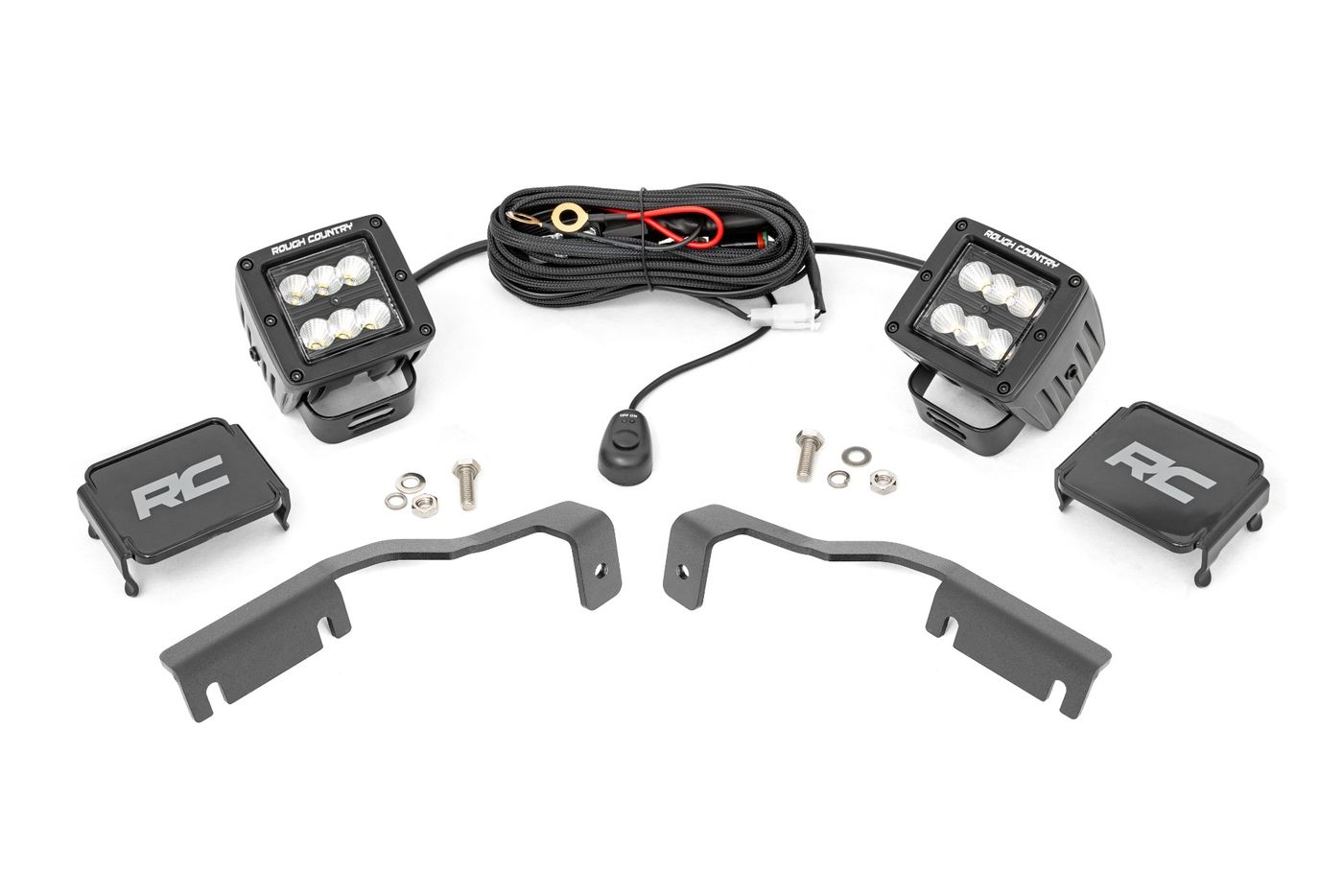 Rough Country LED Light Kit | Ditch Mount | 2" Black Pair | Flood | Nissan Frontier (22-26)