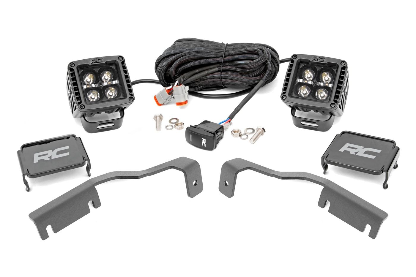 Rough Country LED Light Kit | Ditch Mount | 2" Black Pair | Amber DRL | Nissan Frontier (22-26)