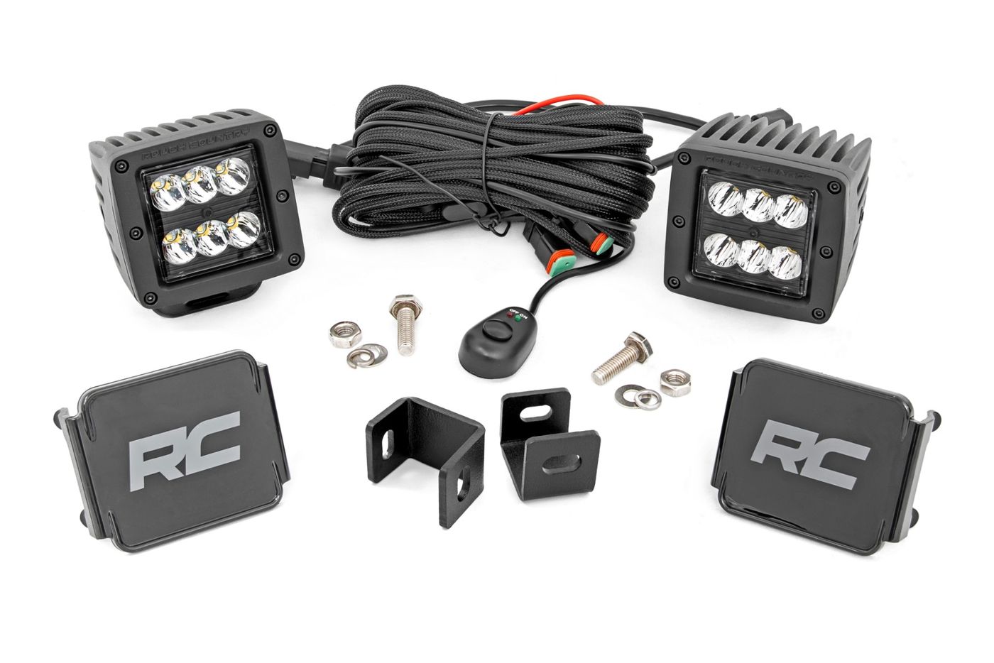 Rough Country LED Light Kit | Ditch Mount | 2" Black Pair | Spot | Toyota Tundra (22-26)