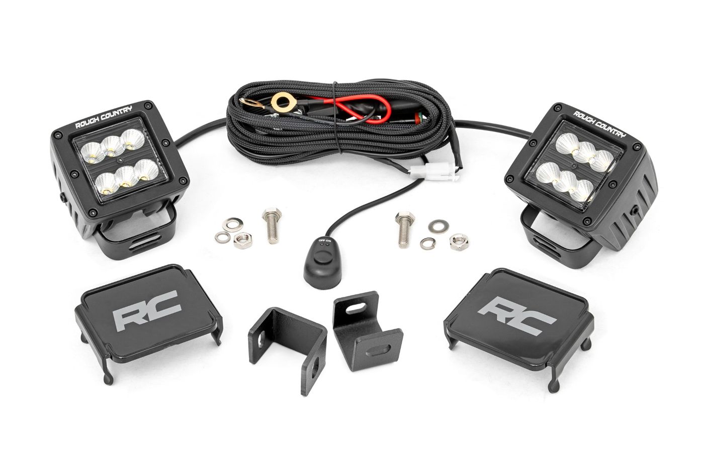 Rough Country LED Light Kit | Ditch Mount | 2" Black Pair | Flood | Toyota Tundra (22-26)