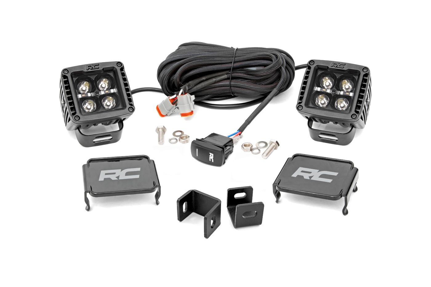 Rough Country LED Light Kit | Ditch Mount | 2" Black Pair | White DRL | Toyota Tundra (22-26)