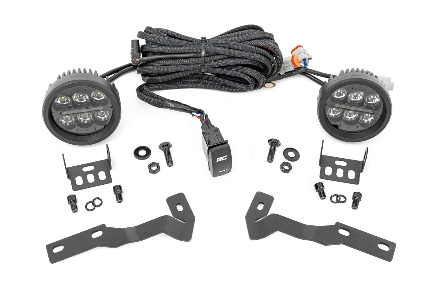Rough Country LED Light Kit | Ditch Mount | Black Series Round | 3.5 Inch | Amber DRL | Toyota Tacoma (16-23)