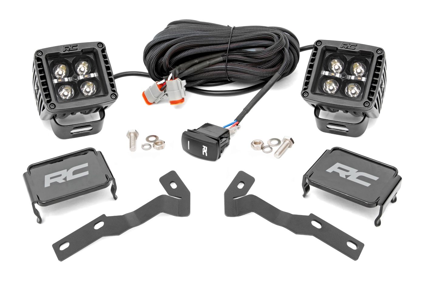 Rough Country LED Light Kit | Ditch Mount | 2" Black Pair | Amber DRL | Toyota Tacoma (05-15)