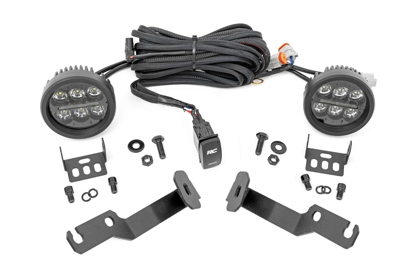 Rough Country LED Light Kit | Ditch Mount | Black Series Round | 3.5 Inch | Amber DRL | Toyota Tacoma (05-15)