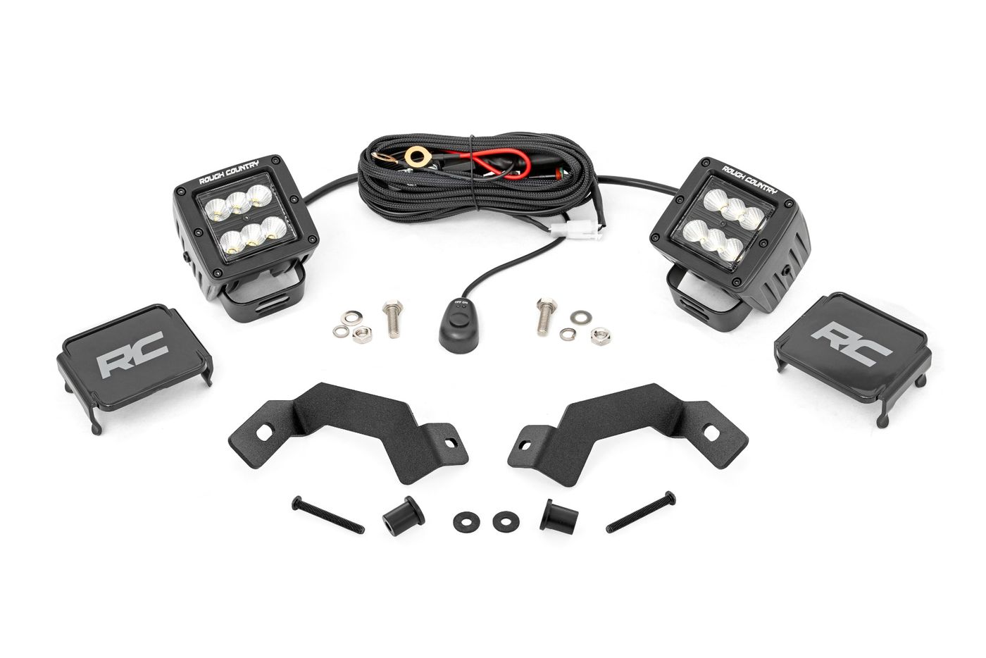 Rough Country LED Light Kit | Ditch Mount | 2" Black Pair | Flood | Toyota Land Cruiser (24-26)