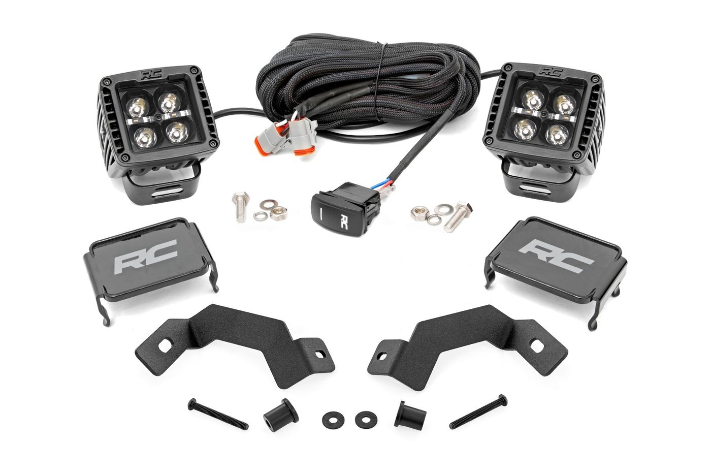 Rough Country LED Light Kit | Ditch Mount | 2" Black Pair | Amber DRL | Toyota Land Cruiser (24-26)
