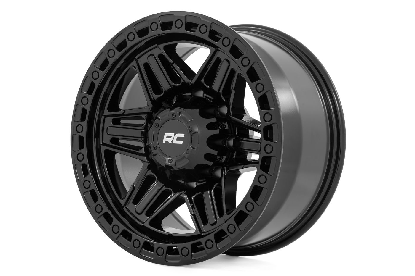Rough Country Rough Country 76 Series Wheel | Simulated Beadlock | Gloss Black | 17x9 | 8x170 | -12mm