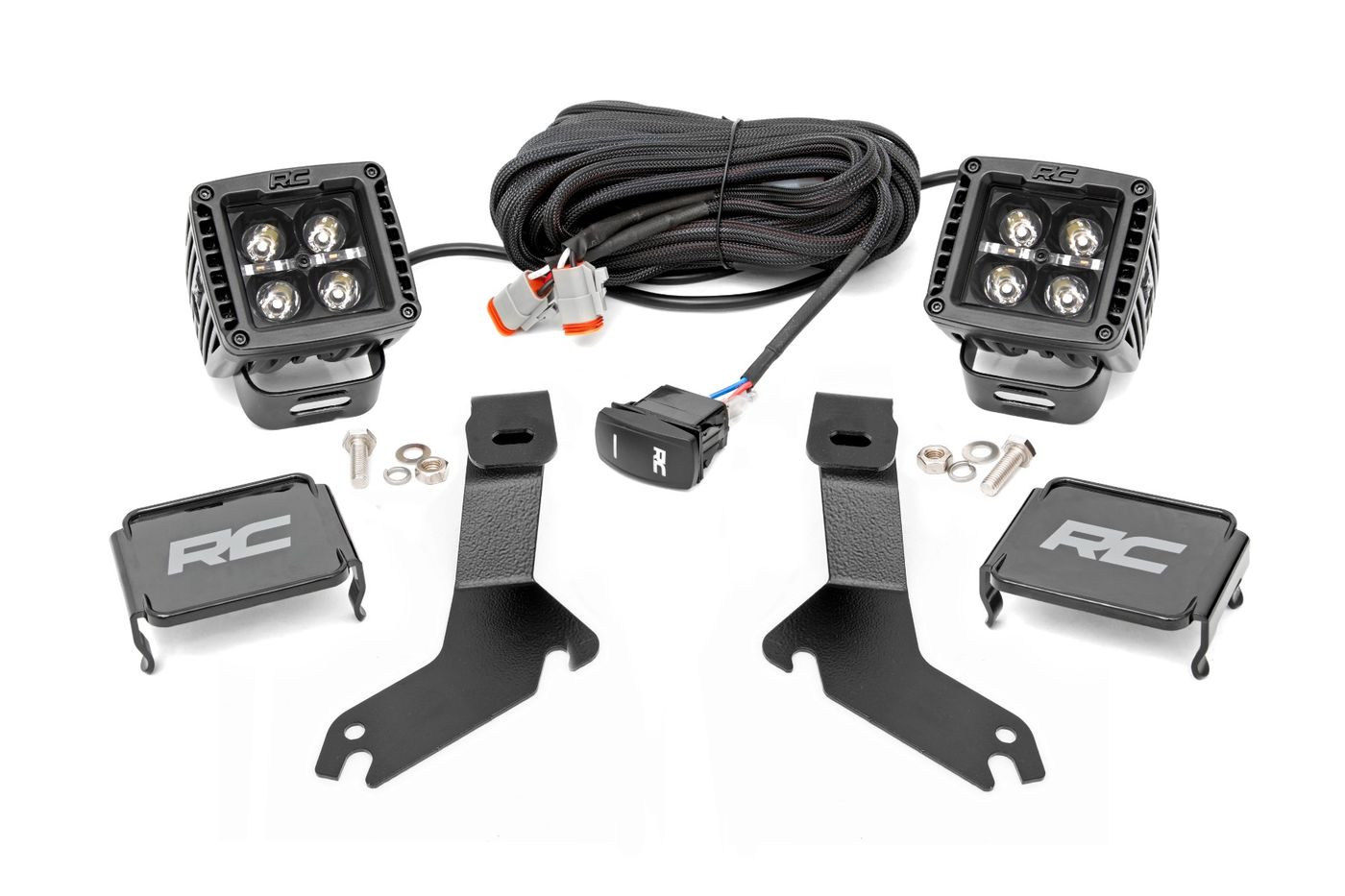 Rough Country LED Light Kit | Ditch Mount | 2" Black Pair | White DRL | Chevy Silverado 1500 (99-06)