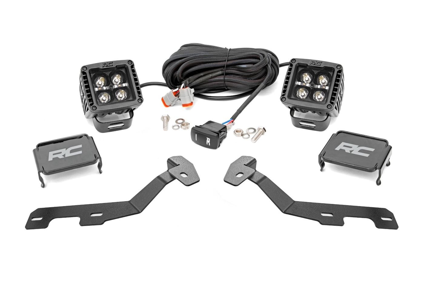 Rough Country LED Light Kit | Ditch Mount | 2" Black Pair | Amber DRL | Ram 1500 (19-26)