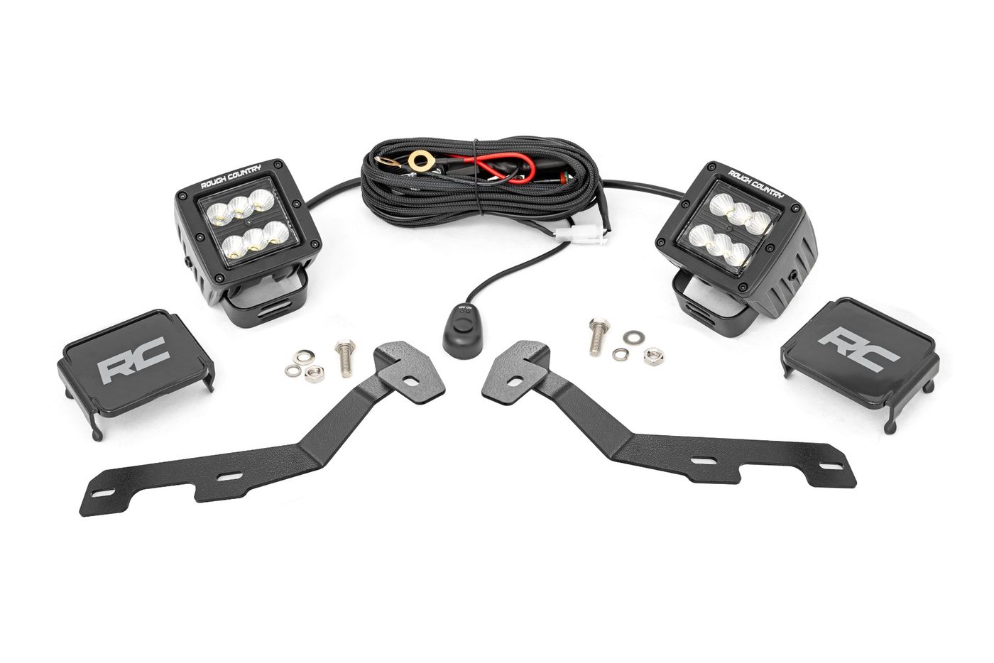 Rough Country LED Light Kit | Ditch Mount | 2" Black Pair | Flood | Ram 1500 2WD/4WD (19-26)