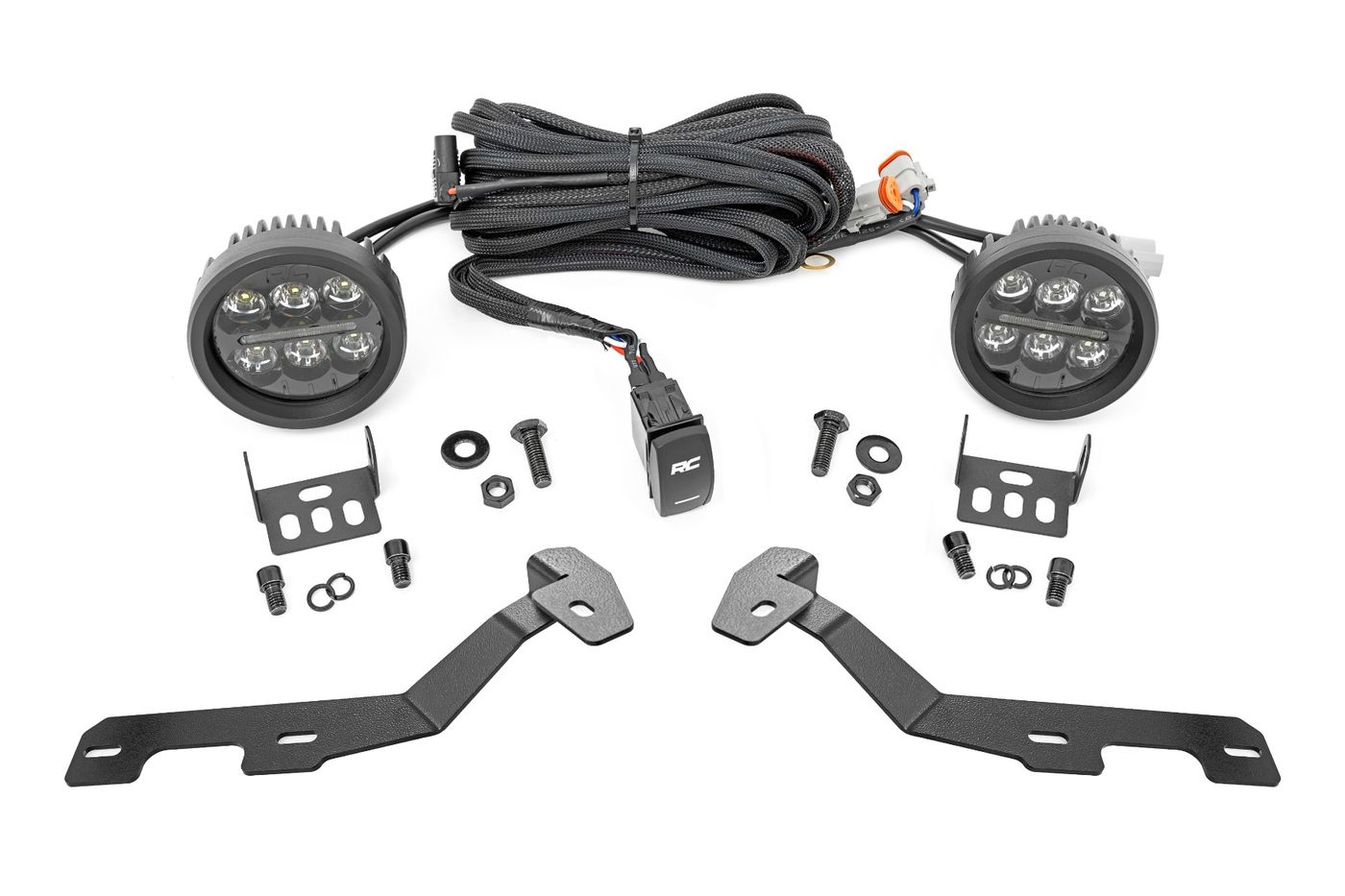 Rough Country LED Light Kit | Ditch Mount | Black Series Round | 3.5 Inch | Amber DRL | Ram 1500 (19-26)