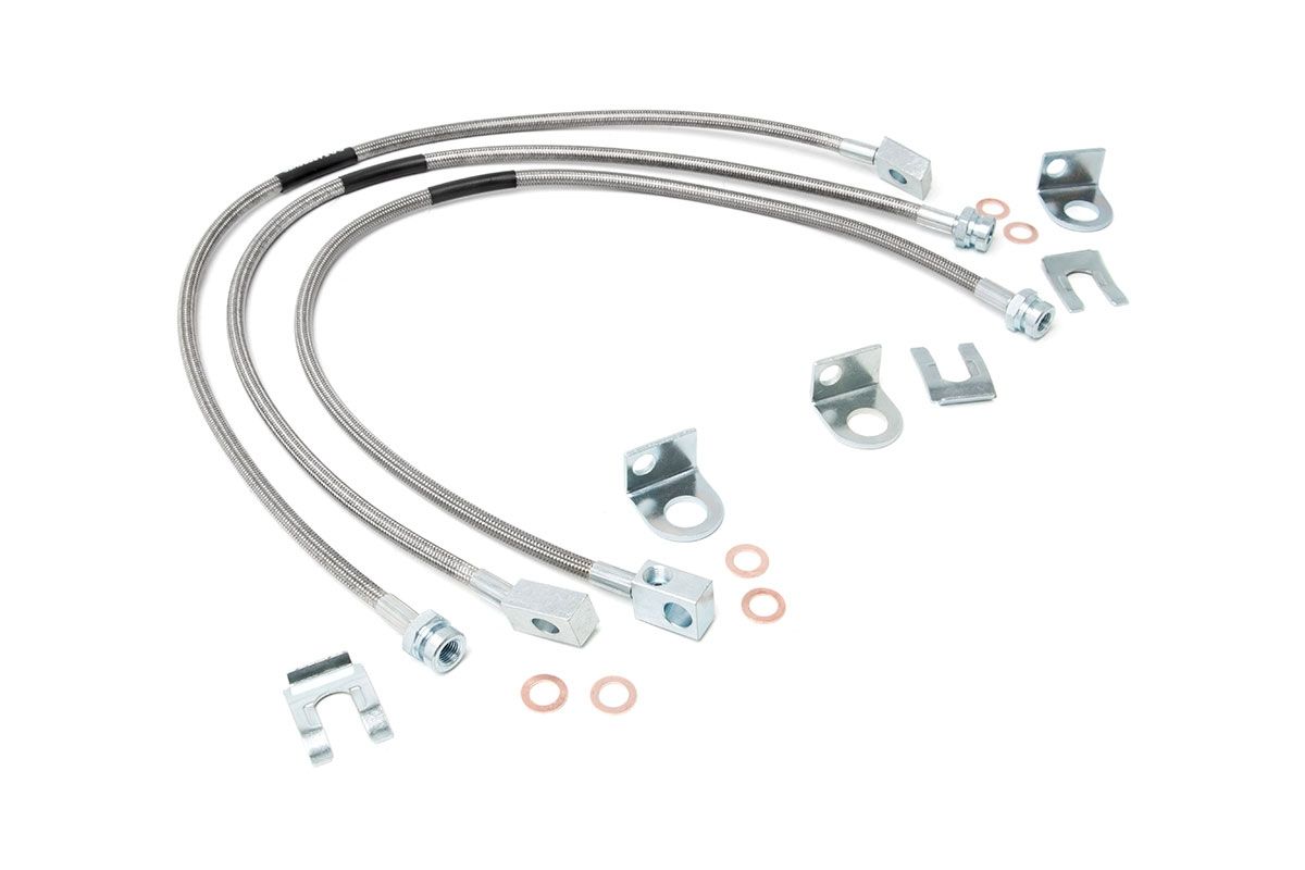 Rough Country Jeep Front & Rear Stainless Steel Brake Lines | 4-6in Lifts (XJ/YJ/TJ)